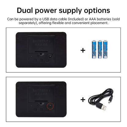 Wooden Digital Alarm Clock LED - Voice-activated Alarm Clock with Date and Temperature