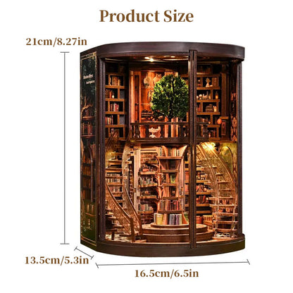 Book Nook Bookend - Wooden Miniature Building Kit with Lights