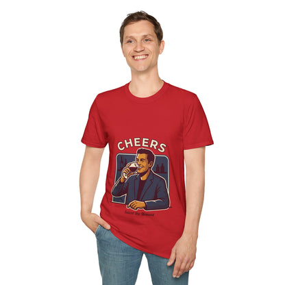 Cheers T-Shirt — Vintage Man Raising Glass "Savor the Moment" Graphic Tee