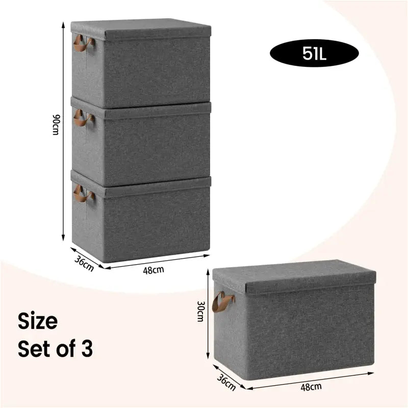 Opvouwbare Opbergdozen - Set van 3 Stuks - Grijs