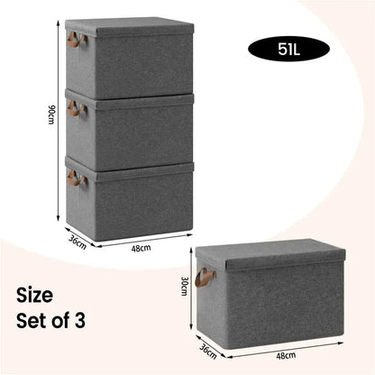 Opvouwbare Opbergdozen - Set van 3 Stuks - Grijs