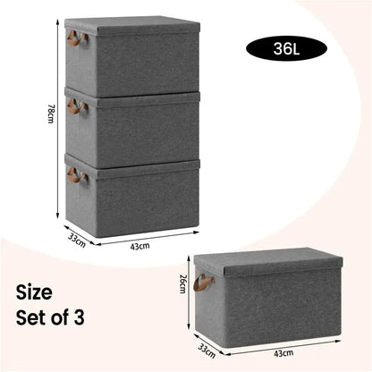 Opvouwbare Opbergdozen - Set van 3 Stuks - Grijs