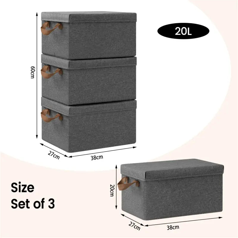 Opvouwbare Opbergdozen - Set van 3 Stuks - Grijs