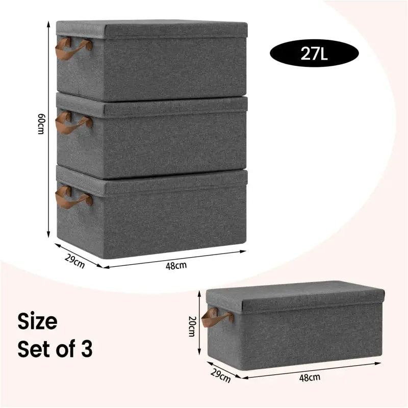 Opvouwbare Opbergdozen - Set van 3 Stuks - Grijs