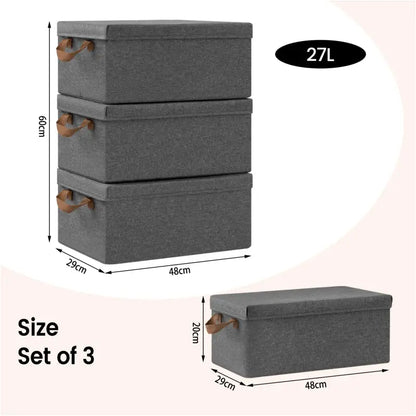 Opvouwbare Opbergdozen - Set van 3 Stuks - Grijs