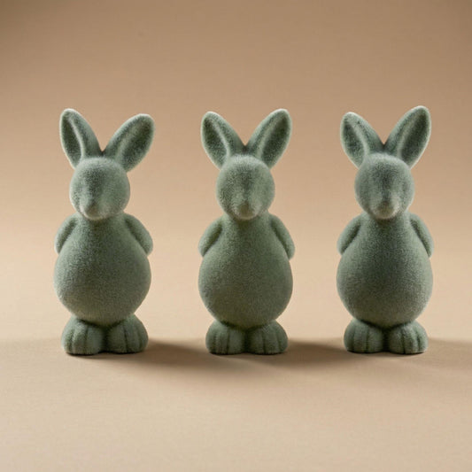 3x Paashaas decoratie - Groen fluweel - ↑ 12,5 cm