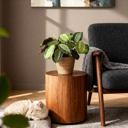 Green boutiQ - Kamerplant - Maranta Fascinator Silverband - Gebedsplant - Huisdiervriendelijke Plant - Groen - 4 Planten - met Mand - Pot 12cm - Hoogte 25cm