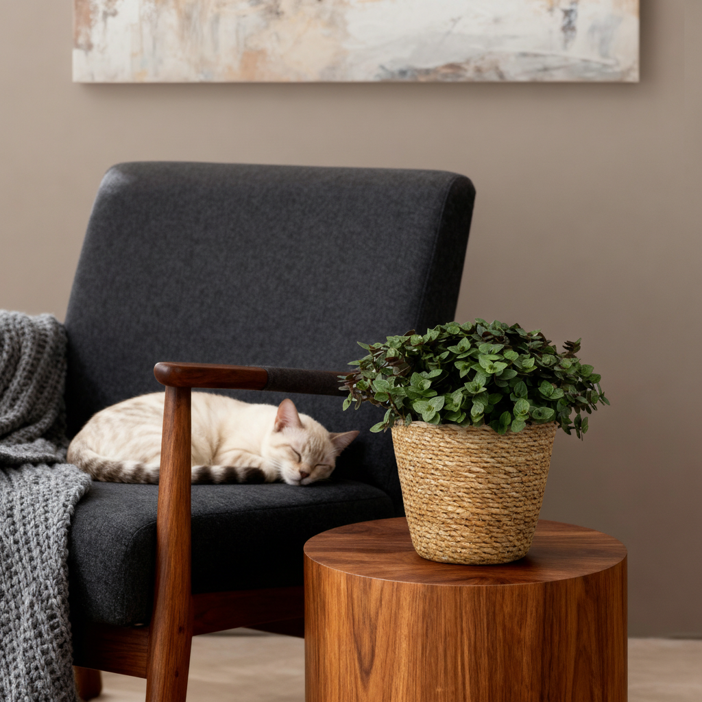 Green boutiQ - Kamerplant - Calissia repens - Kattengras - Huisdiervriendelijk - Groen - 1 Plant - met Mand - Pot 12cm - Hoogte 17-20cm