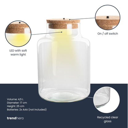 Terrarium fles met verlichting - Little Milky - Ø 17 cm ↑ 25 cm