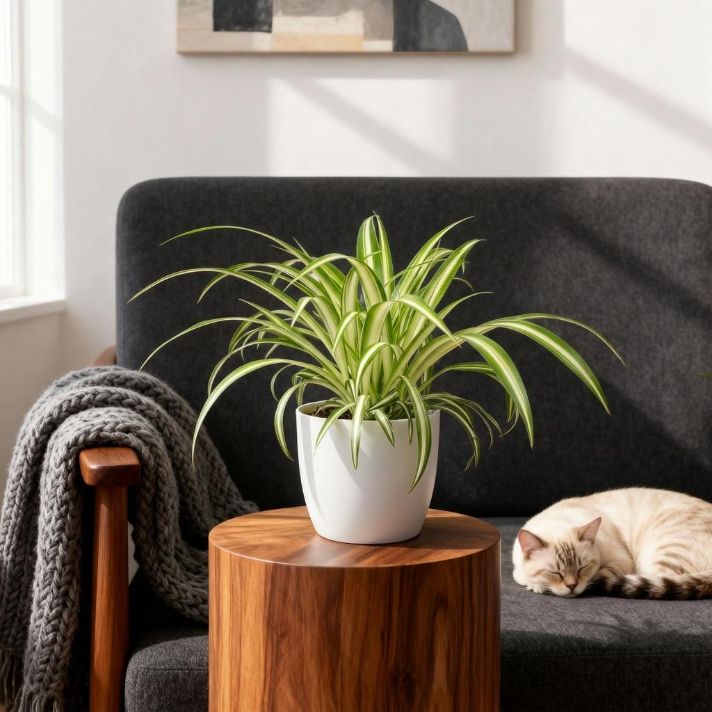Green boutiQ - Kamerplant - Chlorophytum comosum Variegatum - Bonte Graslelie - Huisdiervriendelijke Plant - Groen - 4 Planten - met Potter Wit - Pot 12cm - Hoogte 20cm