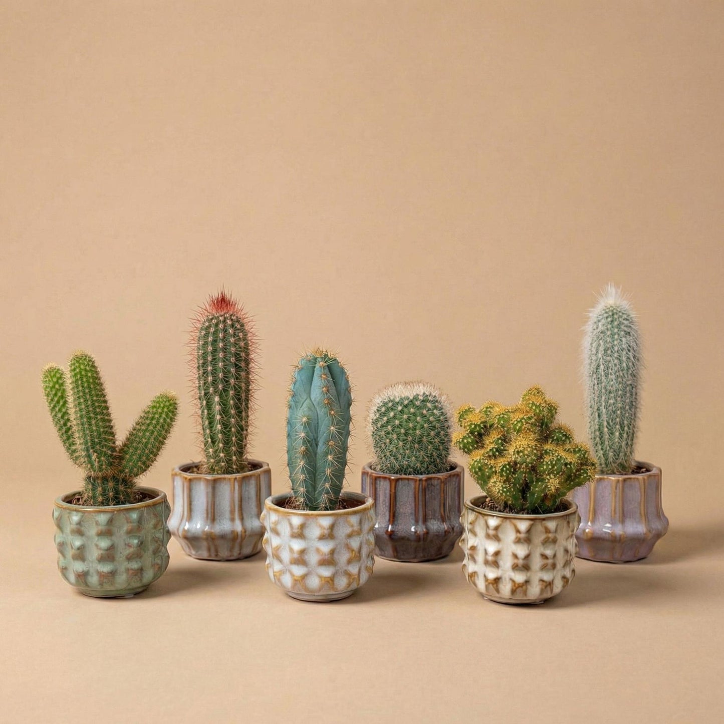 Cactus Set van 6 in Keramische Mini Potjes San Juan -  ↑ 8–12 cm
